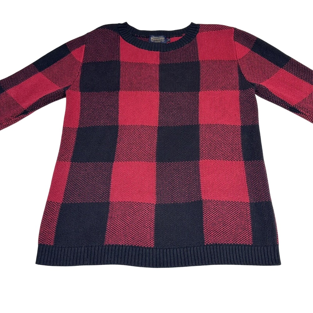 Pendleton Crewneck Knit Sweater Womens XS Red Black Buffalo Plaid Check - Picture 2 of 6